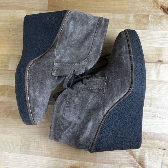 Aquatalia Vianna Taupe Suede Leather Wedge Ankle Booties Lace Up Boots Size 9.5 - Picture 7 of 13